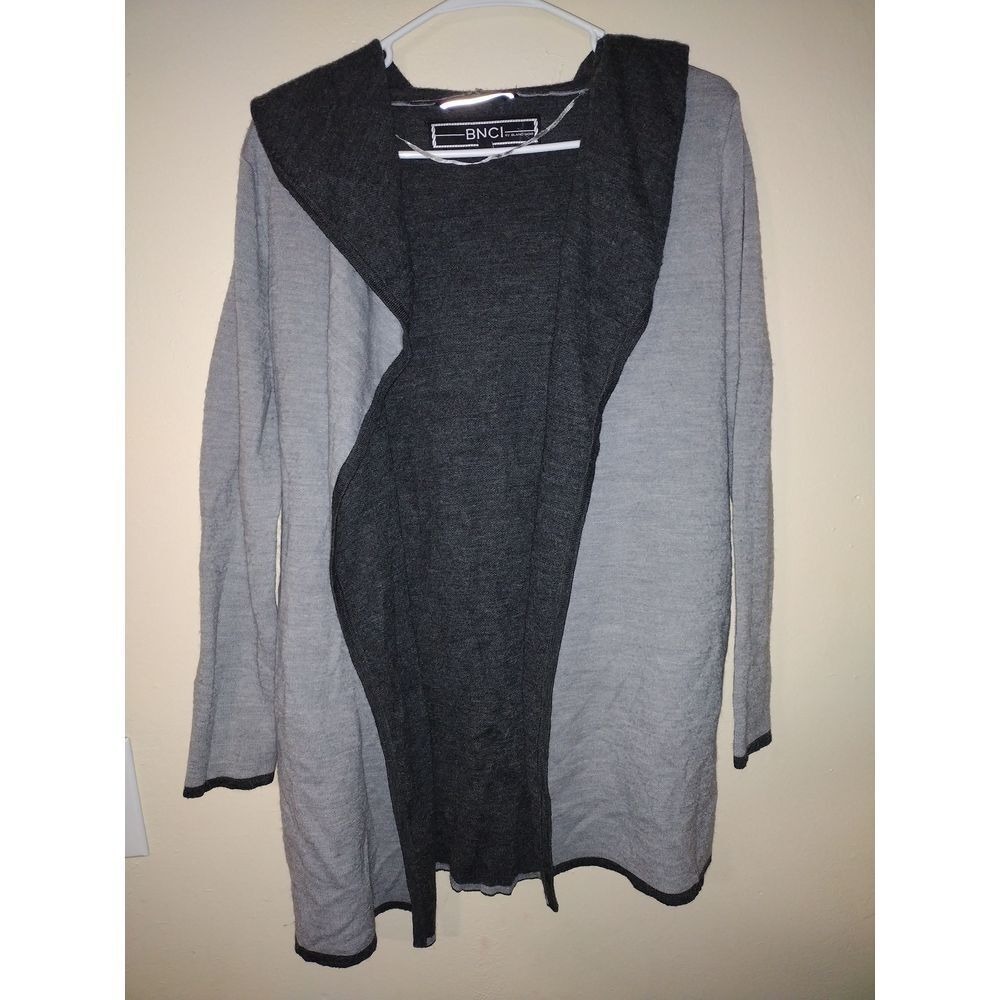 BNCI by Blanc Noir Women's Hooded‎ Cardigan Sweater Gray XL Wool Blend